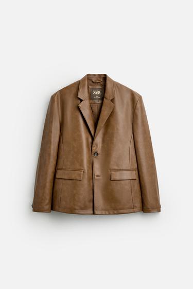 LIMITED EDITION LEATHER EFFECT BLAZER - Brown by Zara