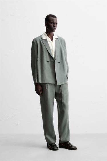 100% LINEN SUIT TROUSERS - washed green by Zara - Image 3