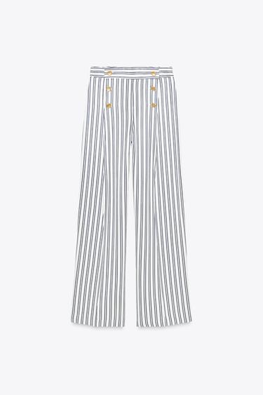 PANTALON RAYÉ BOUTONS - Bleu / Blanc de Zara - Image 3