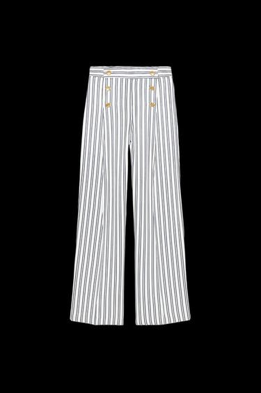 GESTREIFTE HOSE MIT KNÖPFEN - Weiß / Blau von Zara
