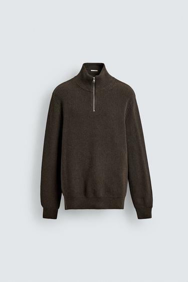 Zara ZIPPERED PURL KNIT JUMPER - Chocolate