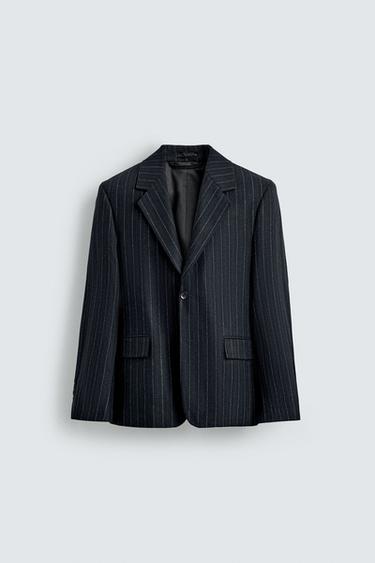 STRIPED FLANNEL BLAZER - Navy blue by Zara