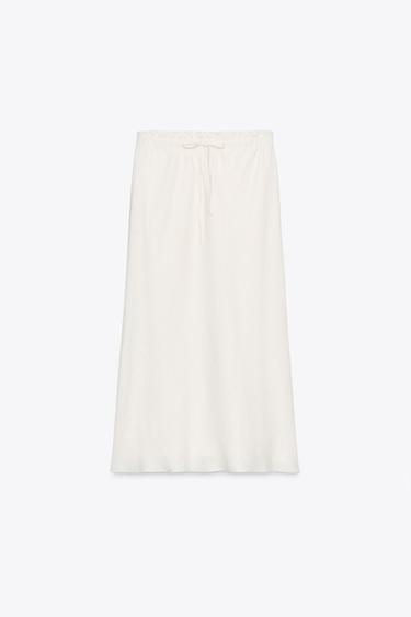 JUPE MIDI 100 % LIN ZW COLLECTION - Écru de Zara