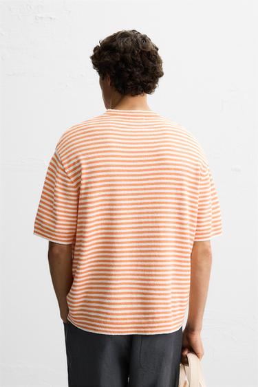 STRIPED TEXTURED KNIT T-SHIRT - white-orange by Zara - Image 2