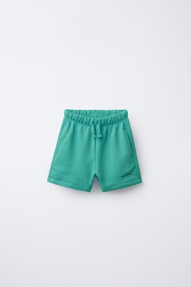 Zara PLUSH TEXT SHORTS - Blue green
