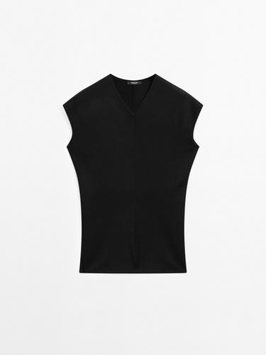 Top punto cuello pico - Negro de Zara - Imagen 0
