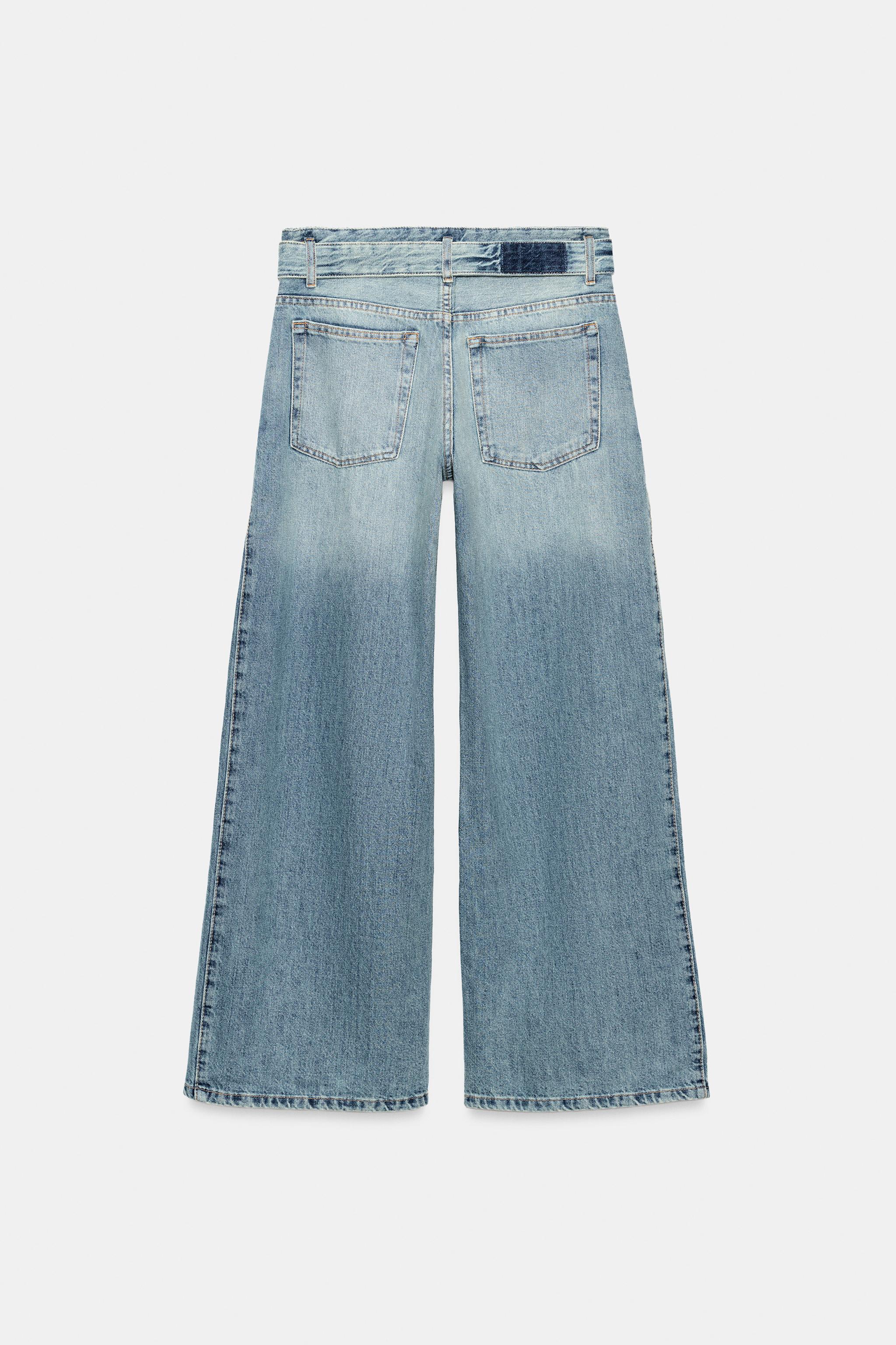 TRF ミッドライズ ベルト＆タック デニムパンツ - ブルー | ZARA Japan