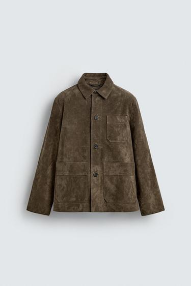 SPLIT SUEDE LEATHER OVERSHIRT - mid khaki by Zara - Image 0