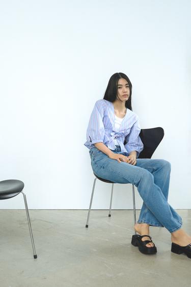 STRIPED SHIRT WITH TIES - Blue/White by Zara