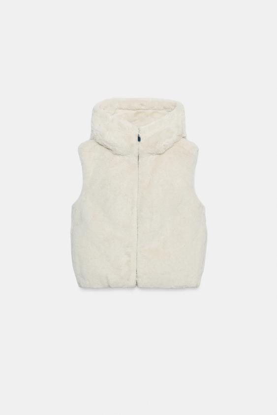 FAUX FUR HOODIE WAISTCOAT - Ecru by Zara - Image 0