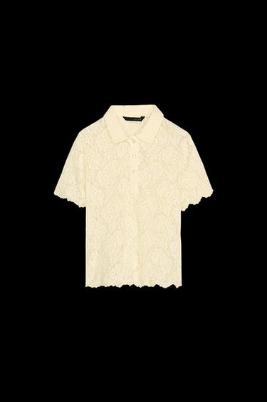 Zara LACE SHIRT - Yellow - Image 0
