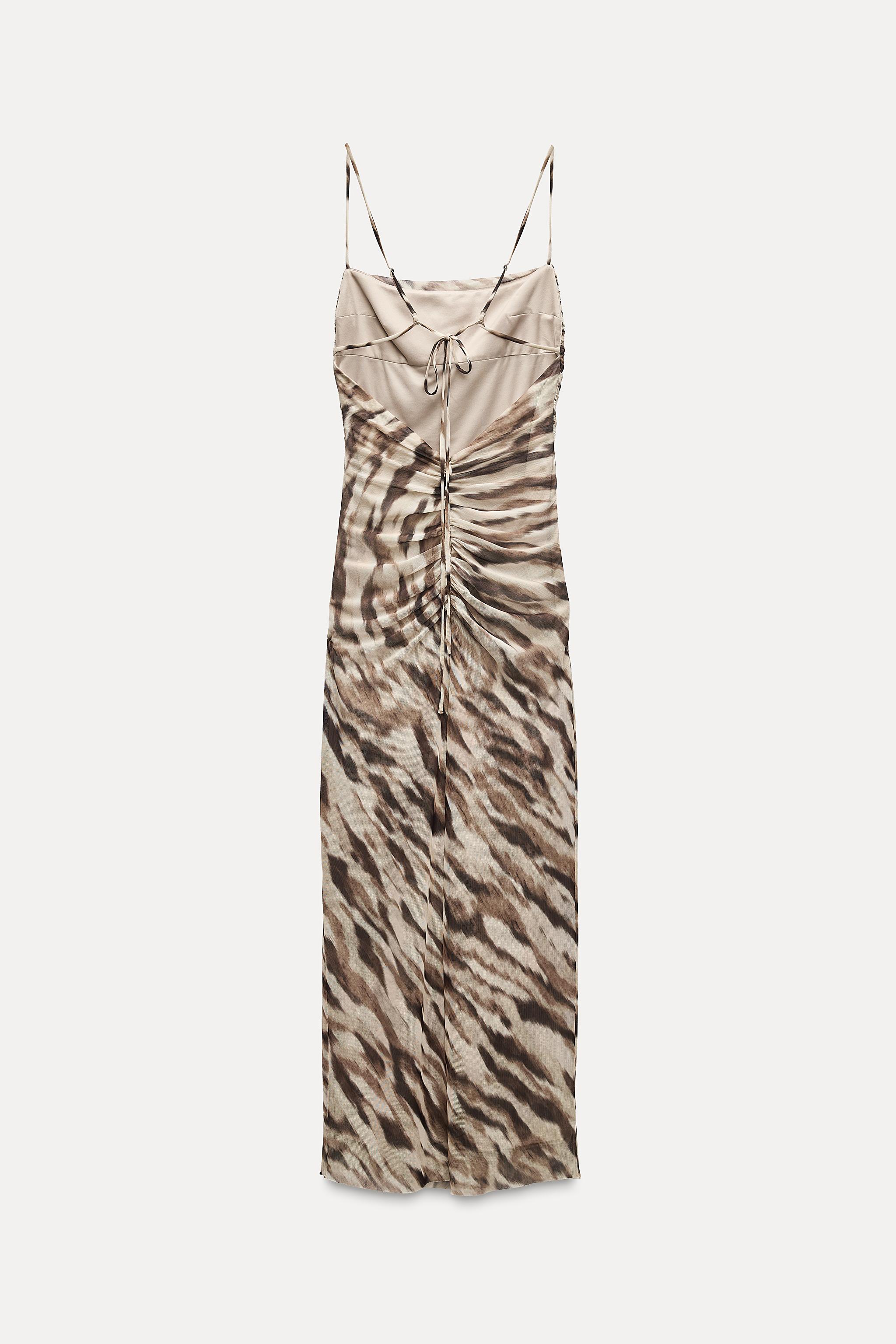 PRINTED TULLE MIDI DRESS