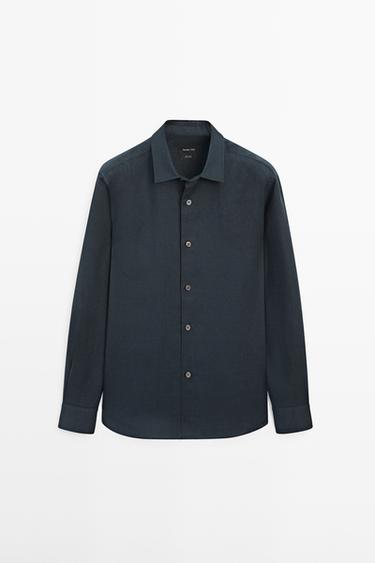 Zara 100% linen regular fit shirt - Navy blue