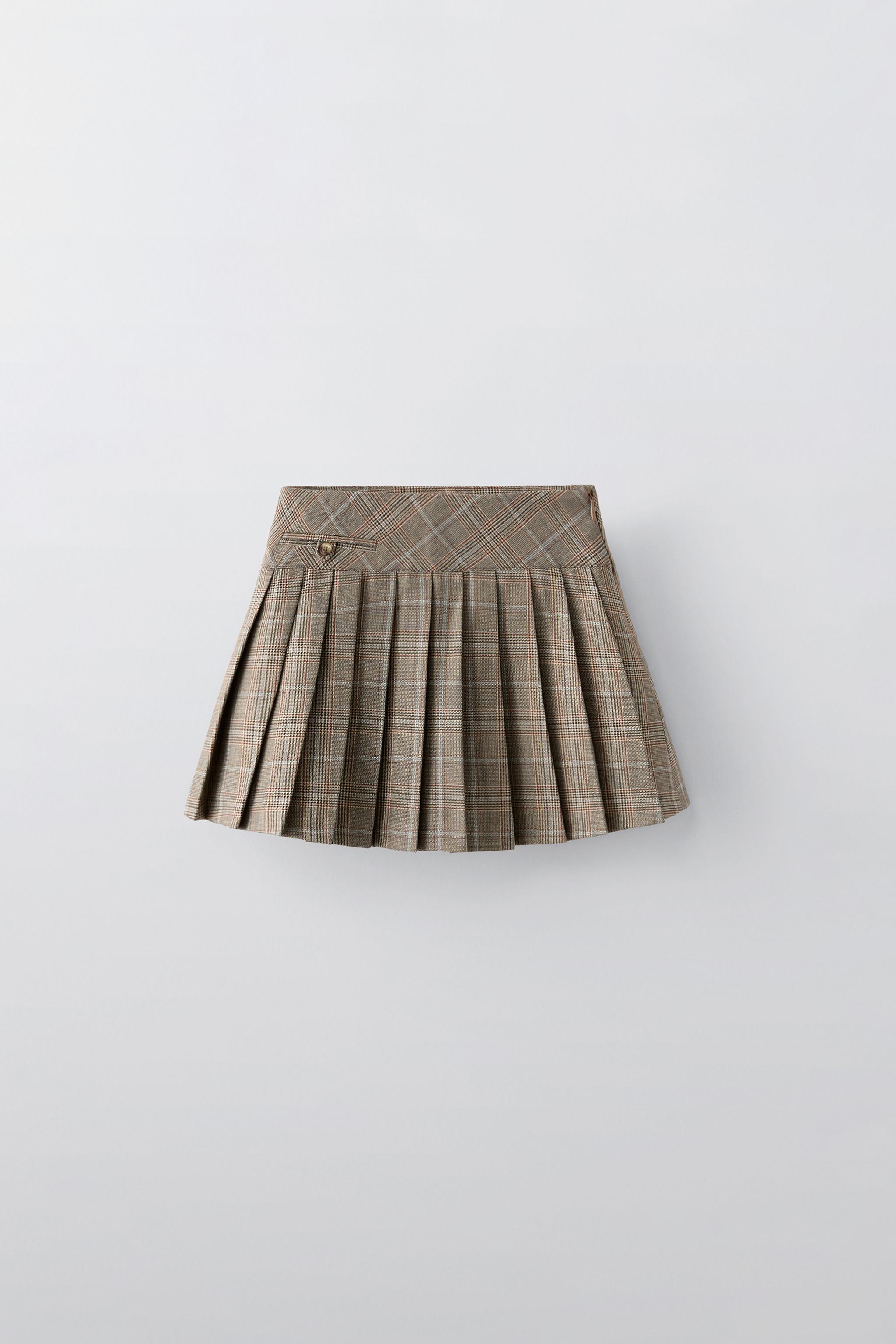 FALDA TABLAS CUADROS Tostado ZARA Chile - Main Image