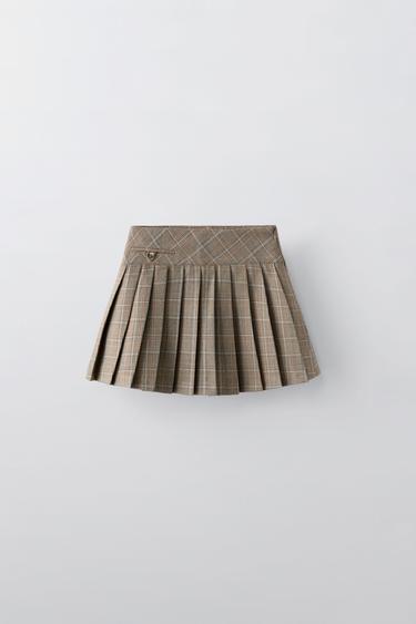 CHECK BOX PLEAT SKIRT - camel by Zara