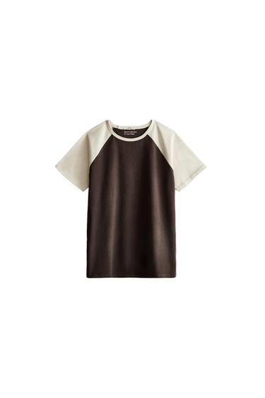 TWO-TONE COTTON T-SHIRT - Brown by Zara