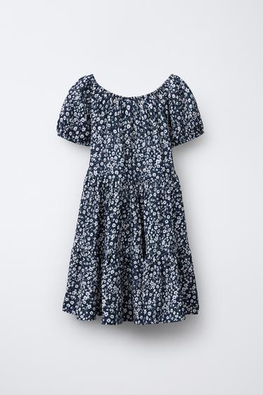 VESTIDO FLORES PANELES - Azul de Zara