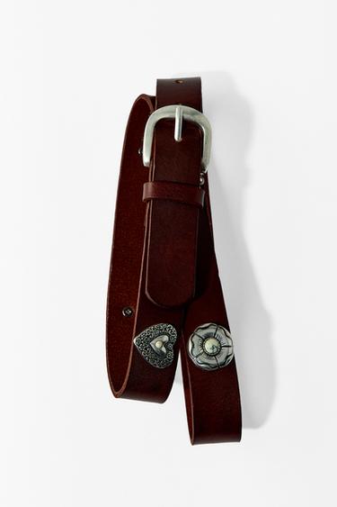 LEATHER BELT WITH HEART STUDS - Dark red by Zara