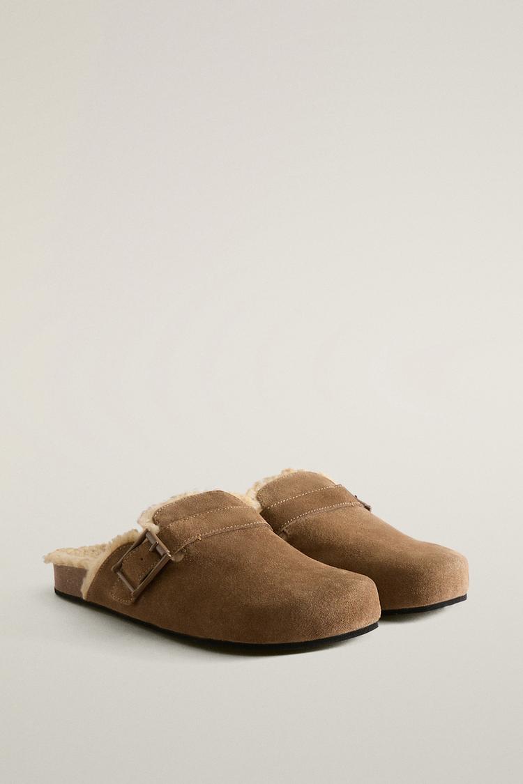 WARM LEATHER CLOGS — Beige