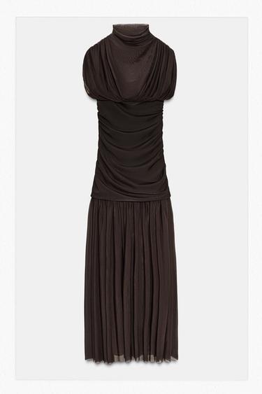 COMBINED DRAPED MIDI DRESS - chocolate by Zara