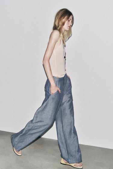 ZW COLLECTION LINEN BLEND WIDE-LEG TROUSERS - Blue by Zara - Image 5