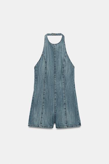 COMBI-SHORT HALTER EN DENIM TRF - Bleu de Zara - Image 3