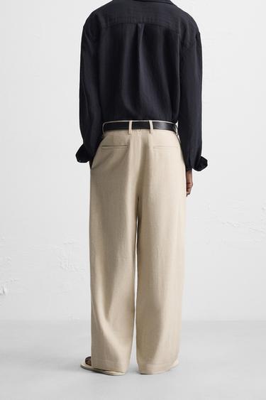 PANTALON LIN - COTON PLIS - Beige clair de Zara - Image 2