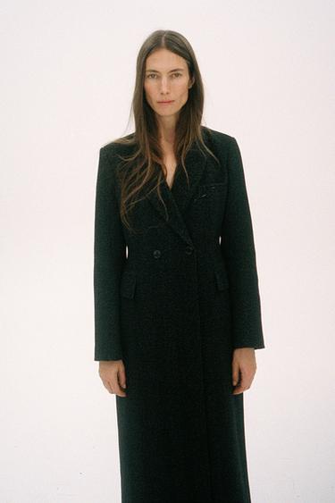 Zara LONG HERRINGBONE COAT ZW COLLECTION - Navy blue - Image 0