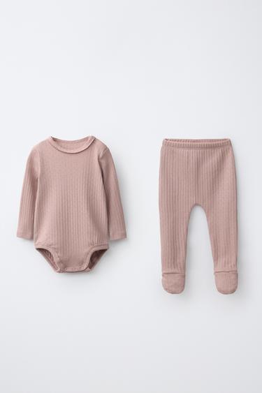 КОМПЛЕКТ ИЗ БОДИ И ПОЛЗУНКОВ В РУБЧИК — ЦВЕТ РОЗОВОГО МЕЛА от Zara