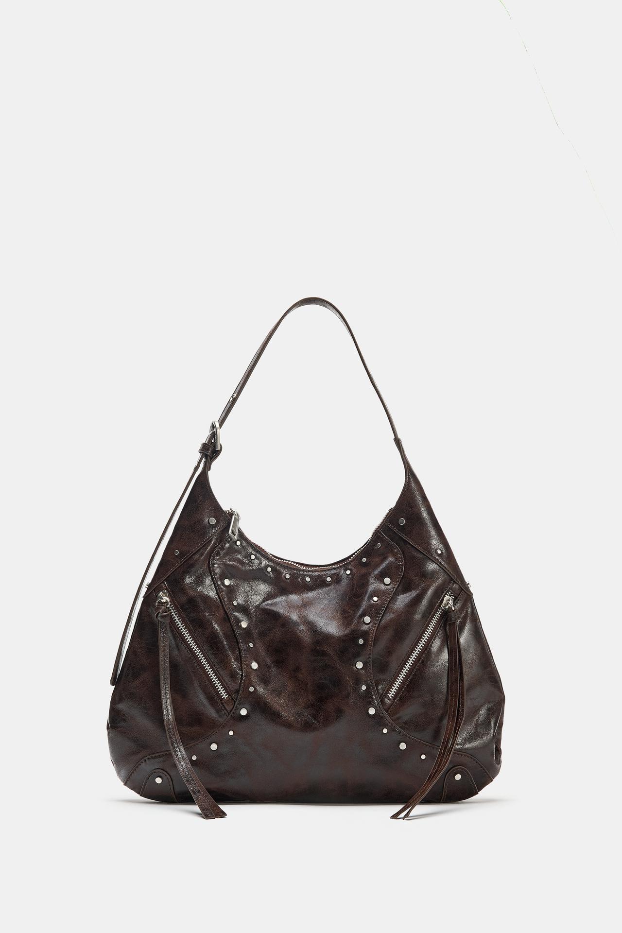 STUDDED SHOULDER BAG — Chocolate