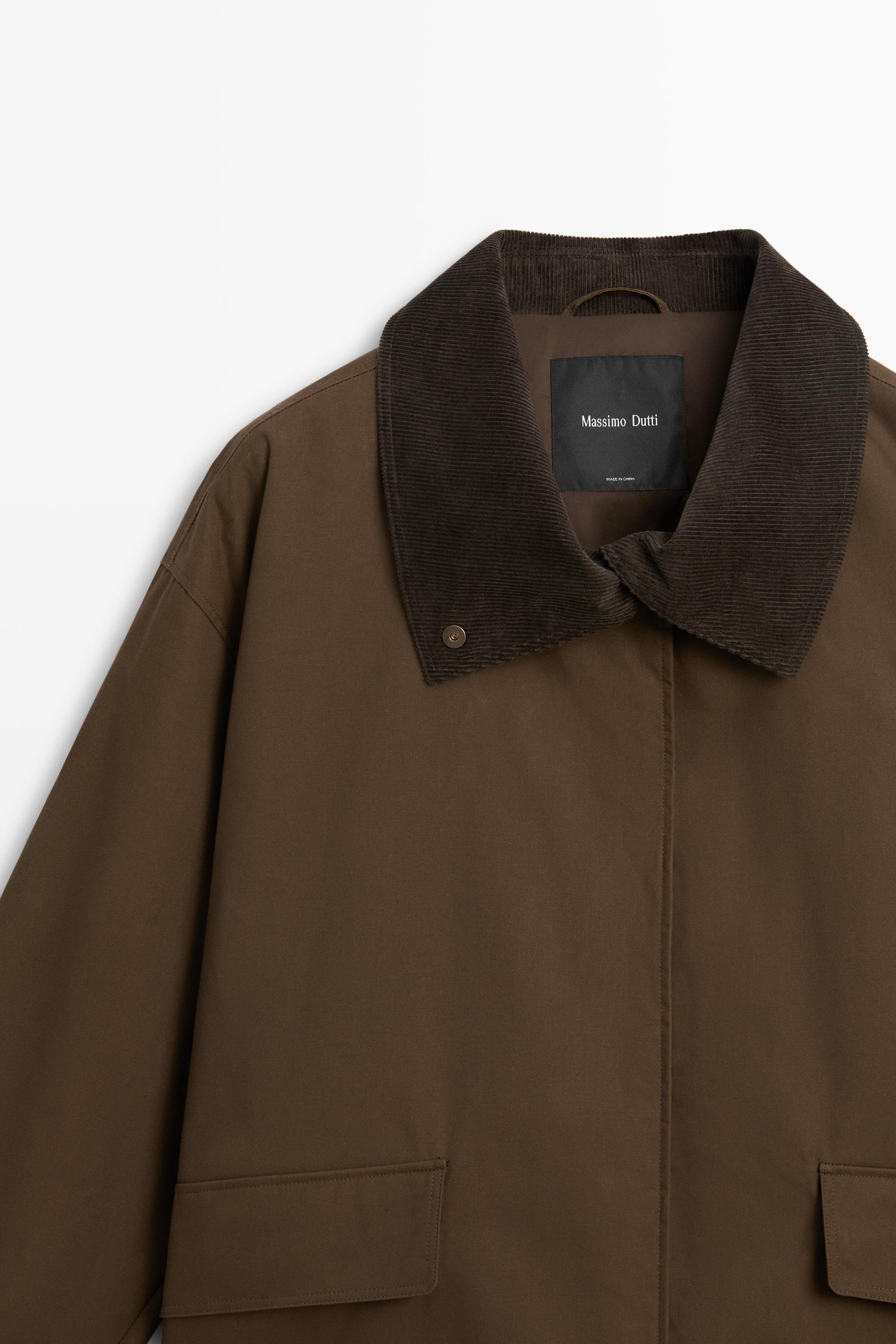 Veste enduite col montant en velours côtelé