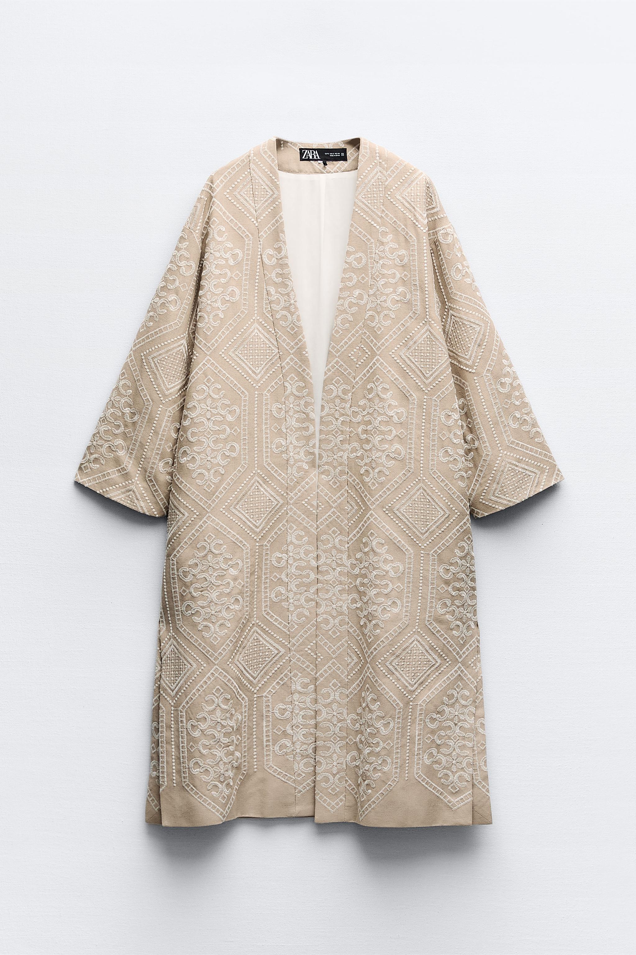 LONG EMBROIDERED KIMONO - Ecru / Beige | ZARA United States