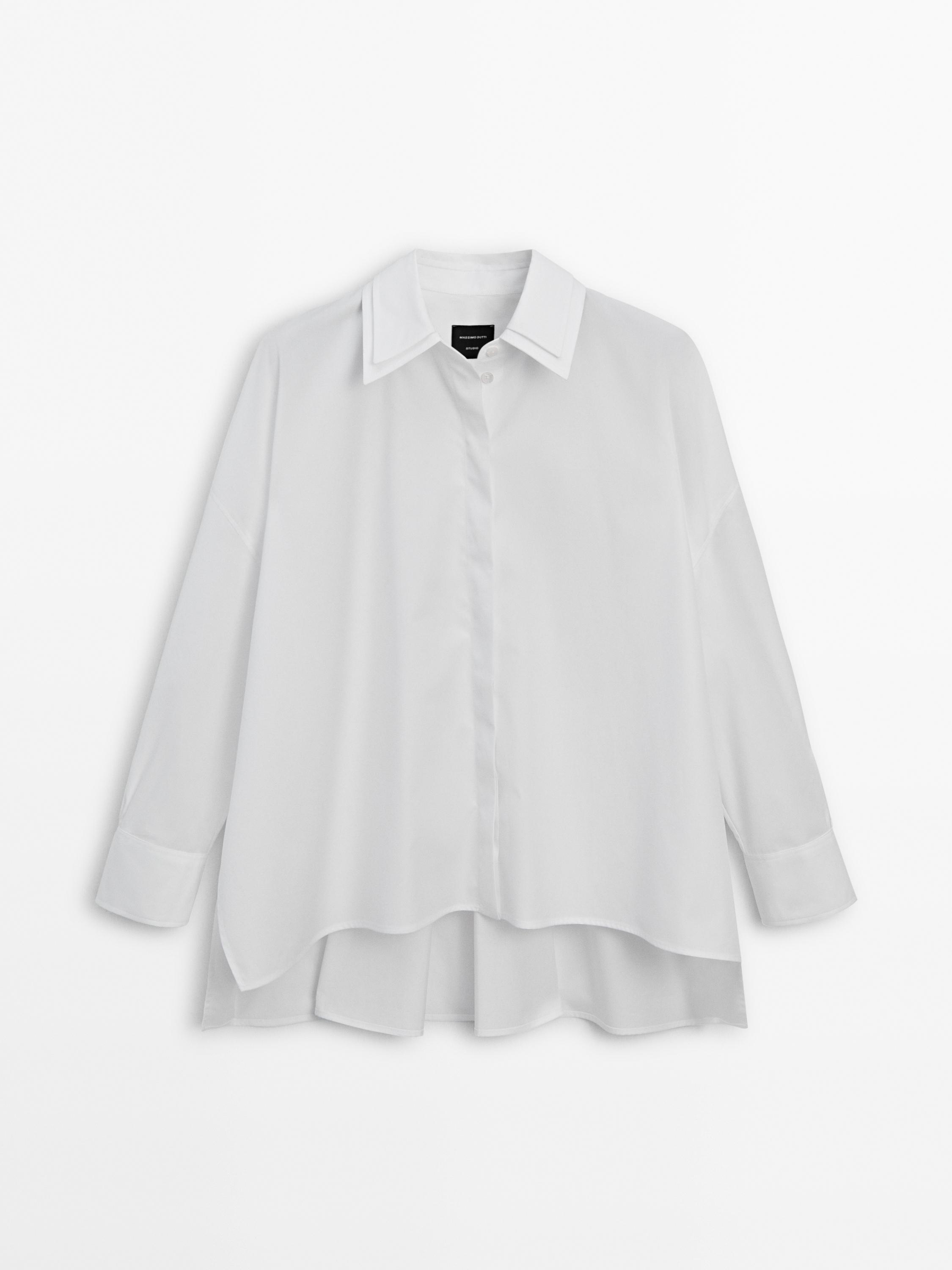 Poplin shirt with layered collar detail - Studio - White | ZARA 