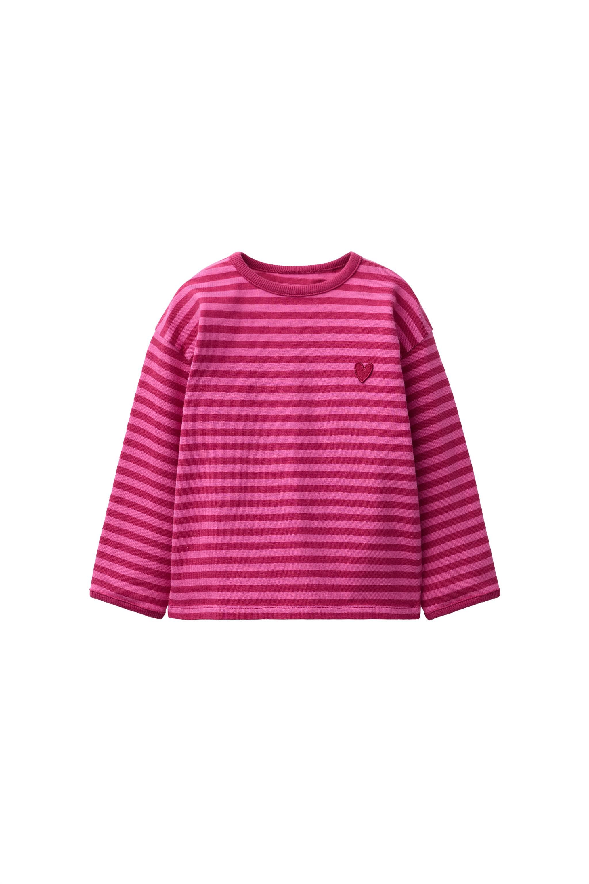 ハート刺繍ストライプTシャツ - パステルブルー | ZARA Japan / 日本