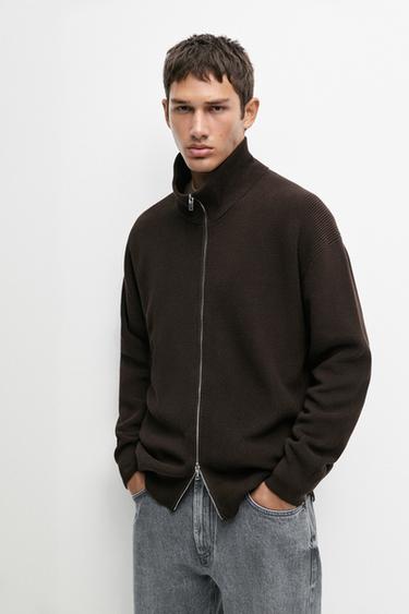 100% cotton ribbed knit cardigan — Brown marl 2