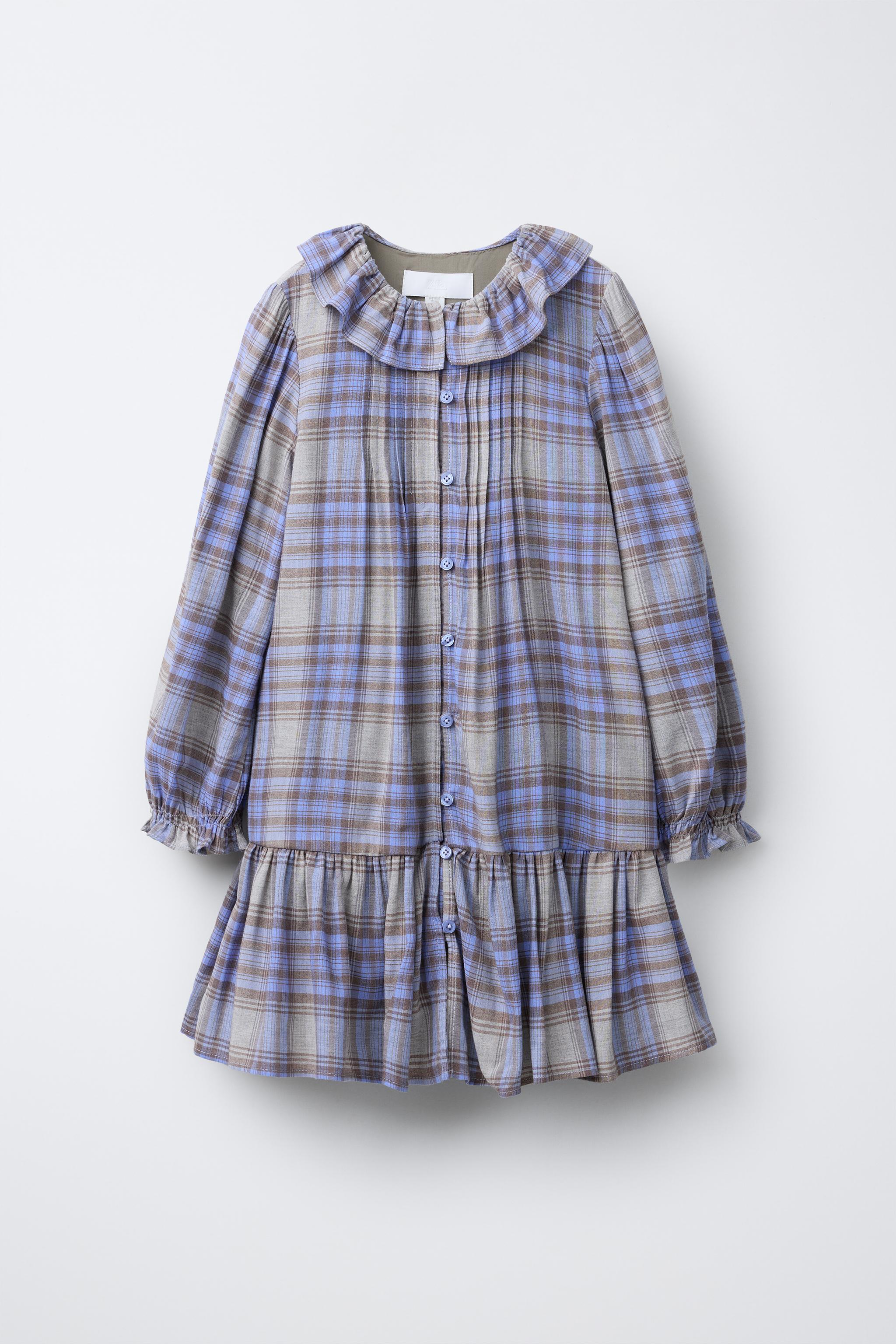 PLAID PIN TUCK DRESS - Gray / Blue | ZARA United States PLAID PIN TUCK DRESS - Gray / Blue | ZARA United States