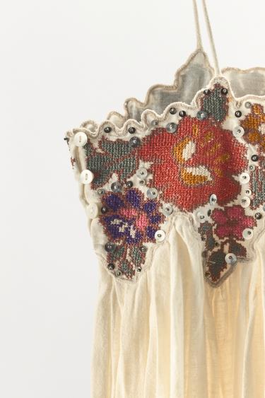 SEQUINNED EMBROIDERED STRAPPY DRESS - Oyster-white by Zara - Image 6