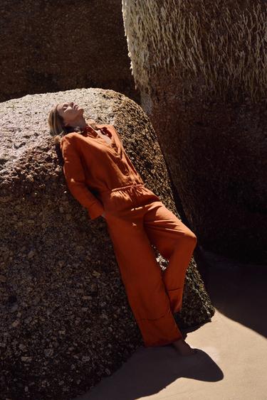 CAMISA LINO 100% ZW COLLECTION - Naranja oscuro de Zara