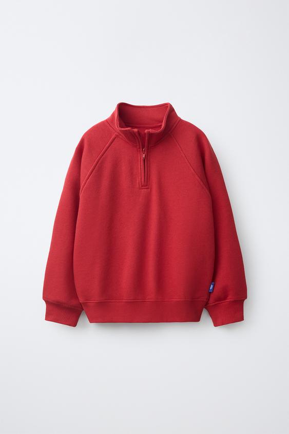 PLAIN ZIP-UP SWEATSHIRT - Red by Zara - Image 0