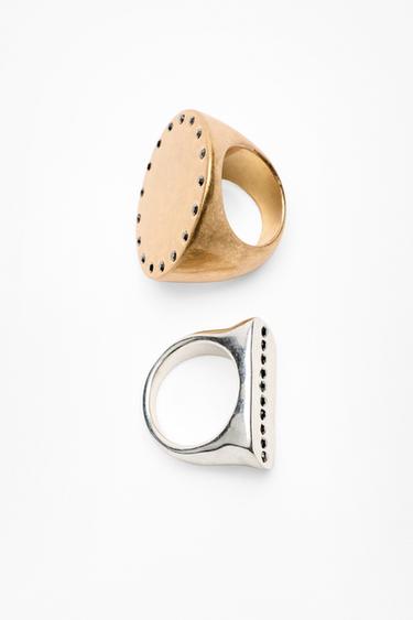 PACK OF 2 COMBINED GEOMETRIC RINGS - Gold / Silver by Zara