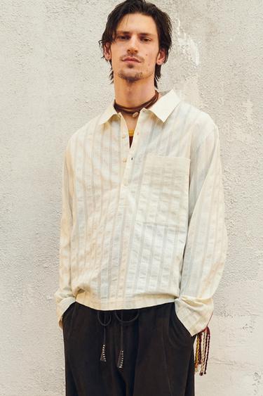 Zara LIMITED EDITION STRIPE POLO SHIRT - Ecru - Image 0