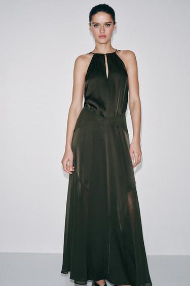 LONG HALTERNECK DRESS - Khaki by Zara