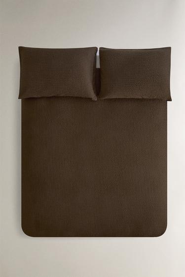 Zara WAFFLE-KNIT DUVET COVER - Brown