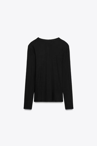 BUTTONED RIBBED T-SHIRT - Black by Zara - Image 5