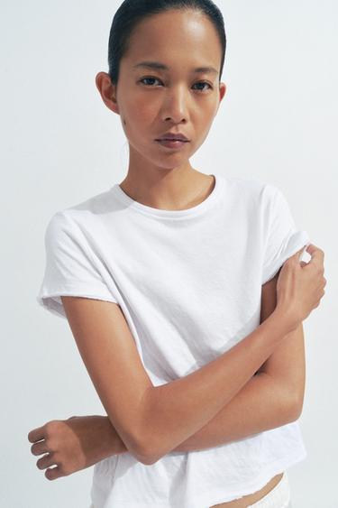 CAMISETA ALGODÓN MANGA CORTA - Blanco de Zara