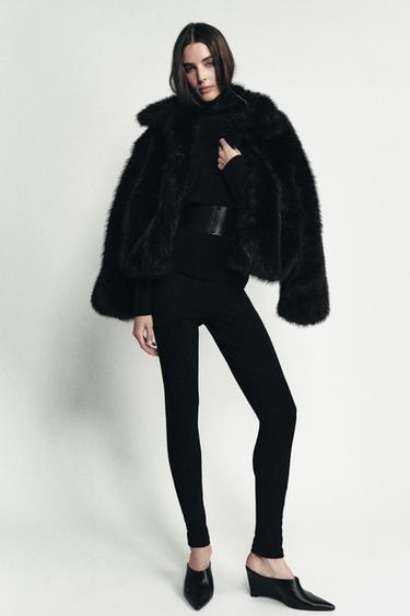 Zara LIMITED EDITION KNIT LEGGINGS - Black