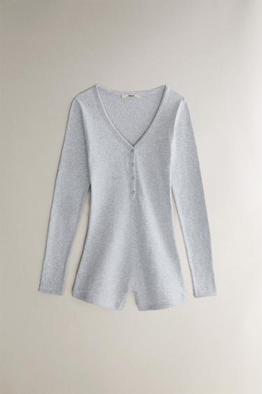 Zara PLAIN RIBBED JUMPSUIT - Gray