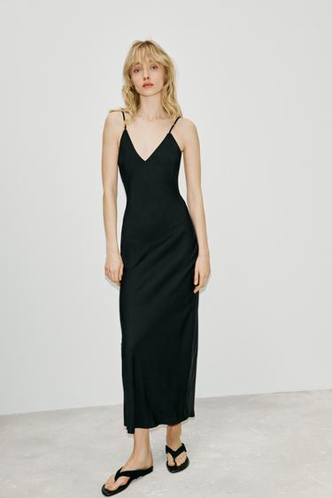 VESTIDO MIDI LENCERO - Negro de Zara - Imagen 0