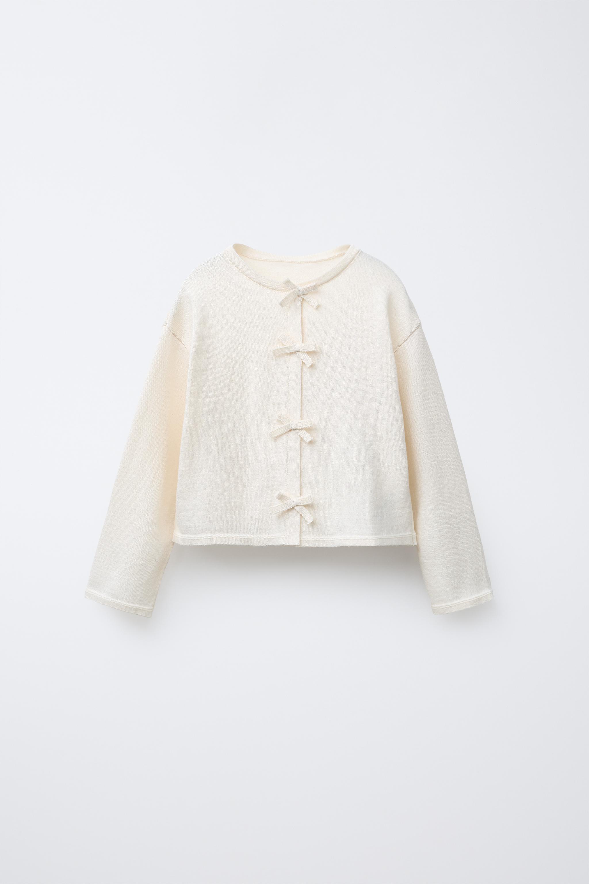 リボン付きホワイトカーディガン リボン付きニットカーディガン - ピンク | ZARA Japan / 日本