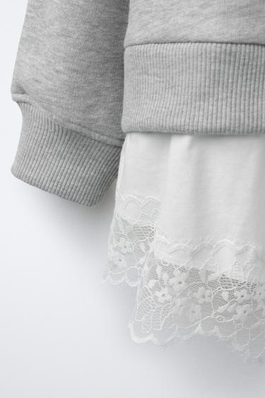 SWEAT DOUBLE BAS DENTELLE - Gris chiné de Zara - Image 3